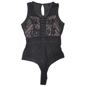 Haute Monde Sleeveless Black Lace Ladder Front Bodysuit